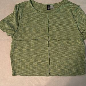 BDG Light Green Marled Ribbed Short Sleeve Crop Top